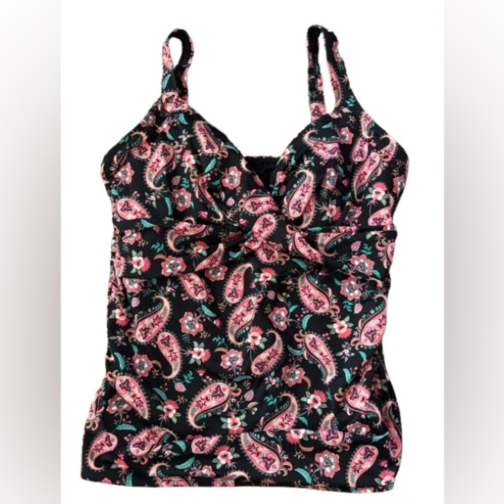 Lands' End Black paisley Tankini Top 14